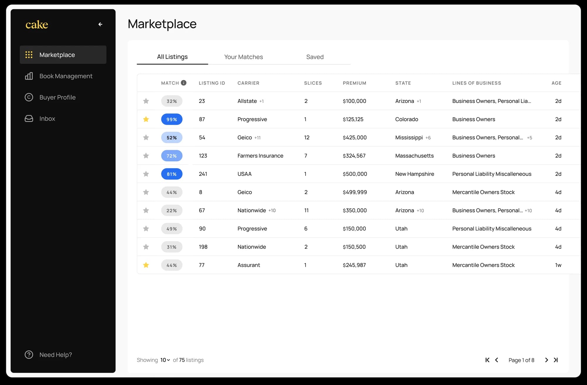 Marketplace listings with recommended matches