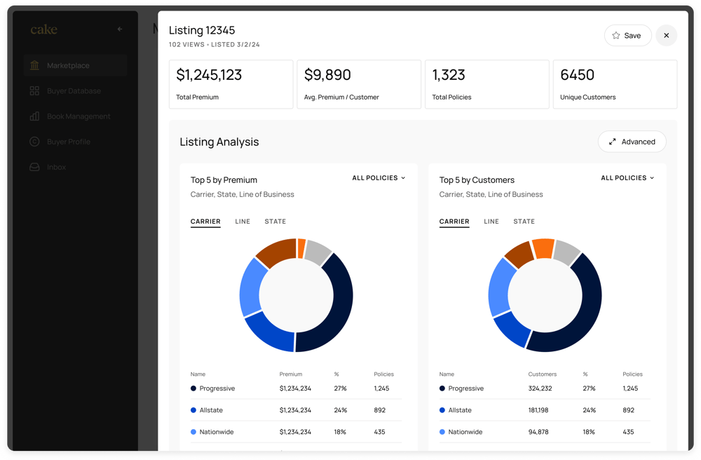 Buyer - Diligence - Listing Detail (Top Five by Premium and Customer)